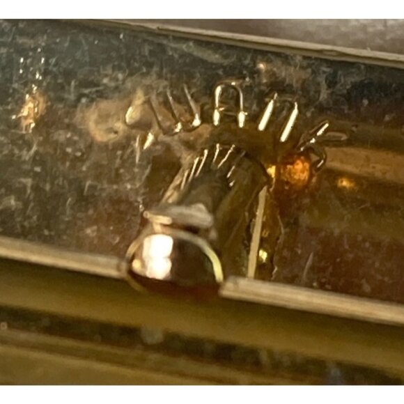 Vintage Swank Gold Tone Barrel Cufflinks Orange Rhinestone Mod Mid Century - Picture 6 of 6